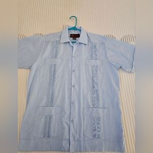 Light Blue Guayabera-Style Short Sleeve Shirt